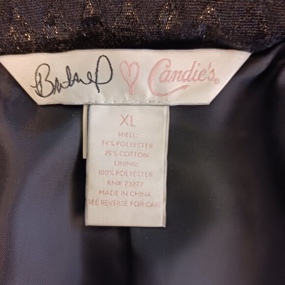 Candie's, Brittany Loves Candie's Harlequin Print Shiny Jacket Black SZ XL,  Y2K - Picture 2 of 16